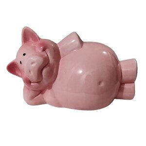 Vintage 1990s Lounging Pink Ceramic Piggy Bank